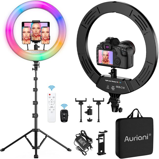 Auriani 18" LED Ring Light Kit with Stand (RGB - Rainbow)
