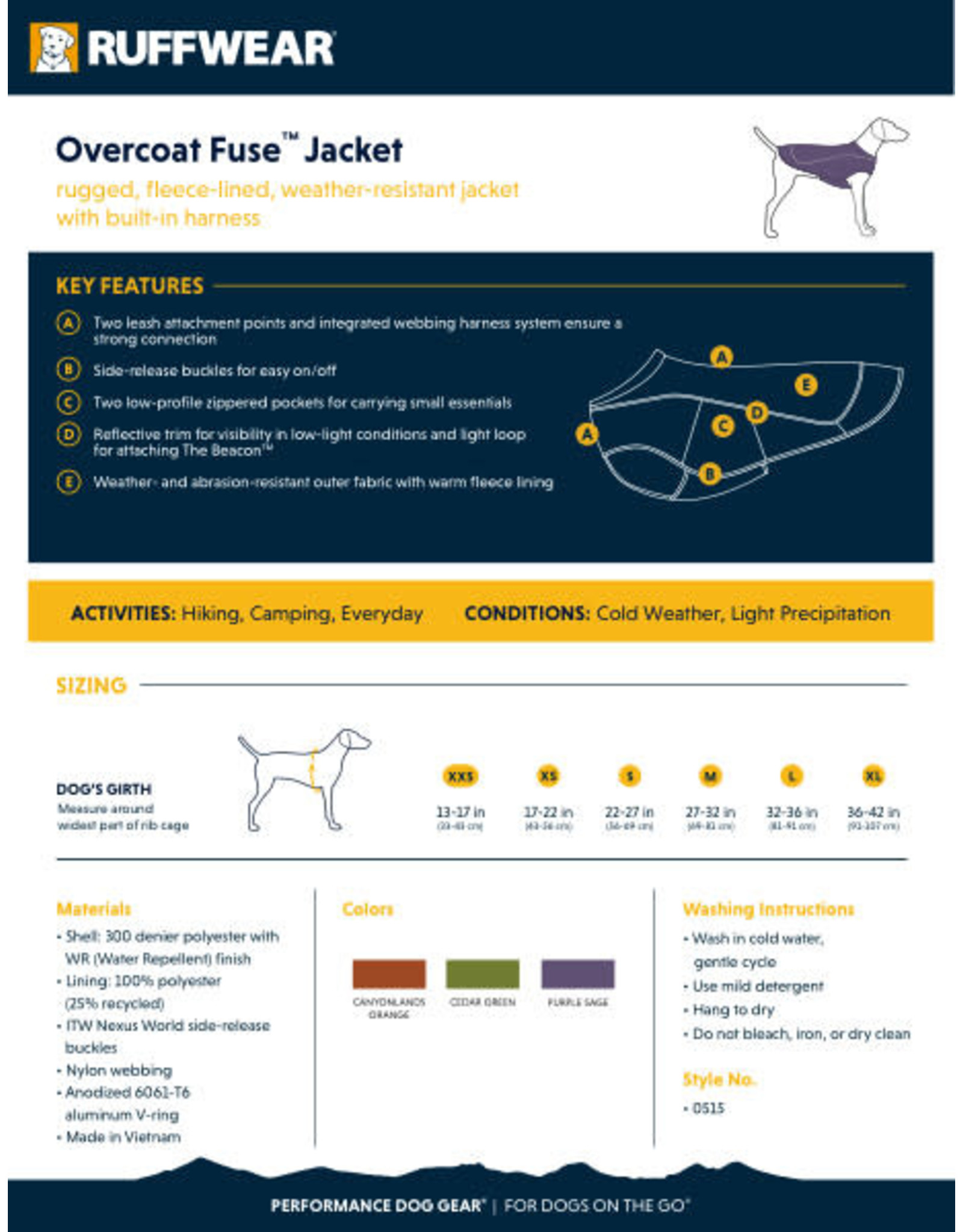 Overcoat Fuze Jacket + Harness: Orange, S