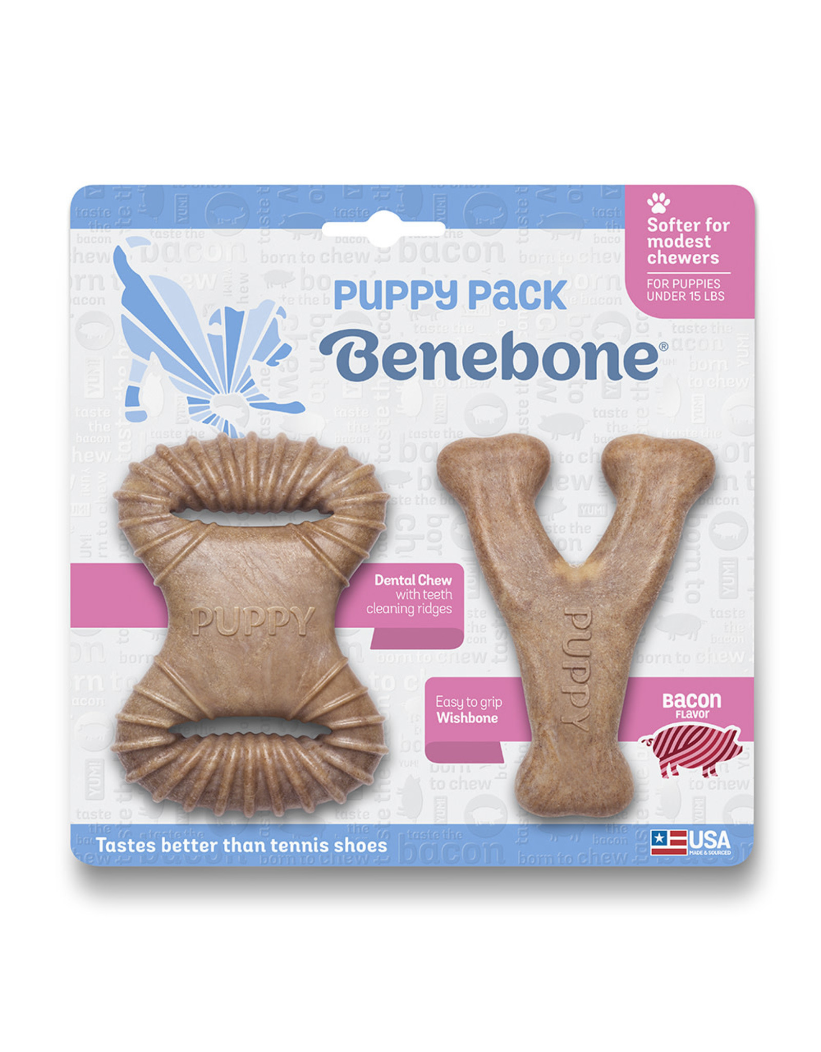 Benebone Benebone Bacon Chew: Puppy, 2 pack Dental Chew & Wishbone