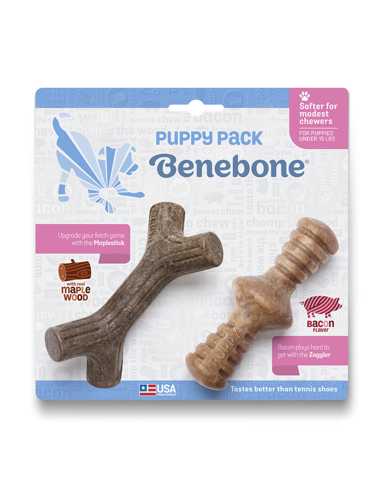 Benebone Benebone Bacon Chew: Puppy, 2 pack Zaggler & Maplestick