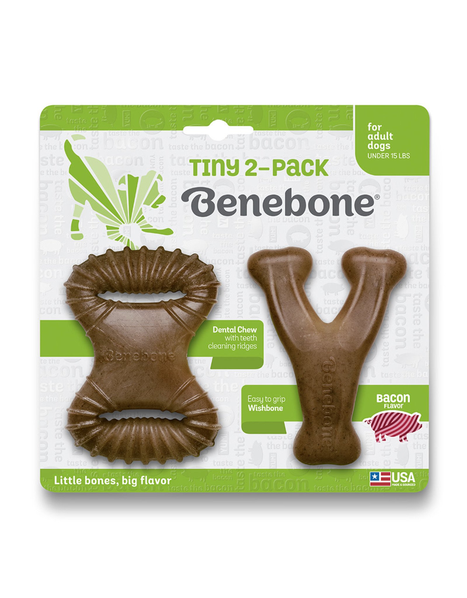 Benebone Benebone Bacon Chew: Tiny, 2 pack Dental Chew & Wishbone