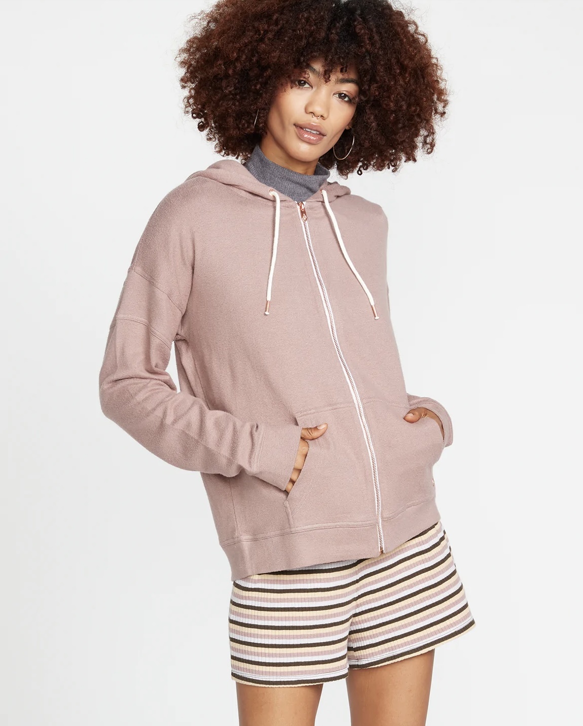 W VOLCOM LIL ZIP FLEECE HOODY RSN - Laces