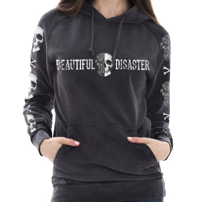 HATING ME SKULL PO HOODY BLACK MINERAL WASH