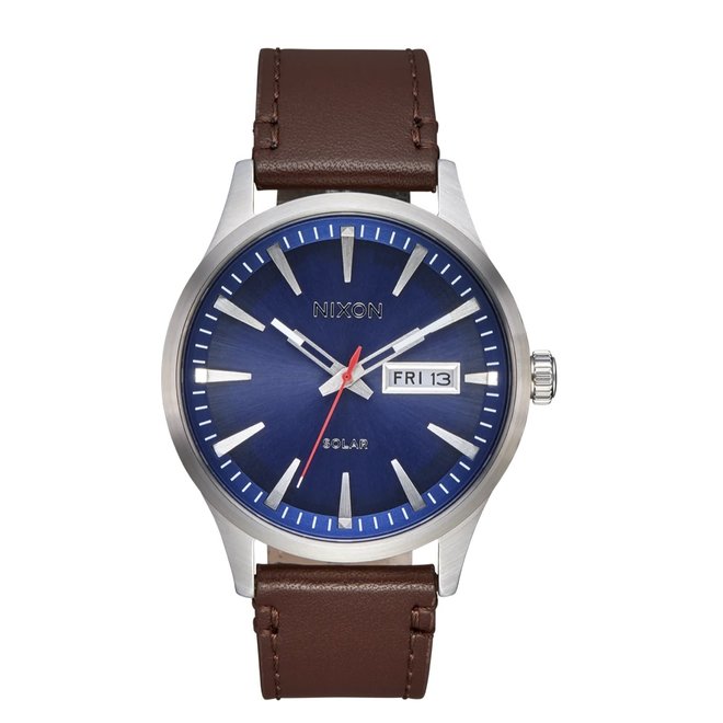 SENTRY SOLAR LEATHER WATCH NAVY SUNRAY/SILVER