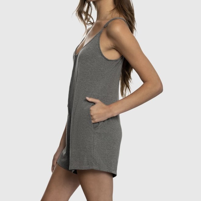BUTTON UP ROMPER CHARCOAL