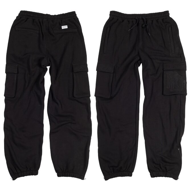 SELF FABRIC MONOGRAM CARGO SWEATPANTS BLACK