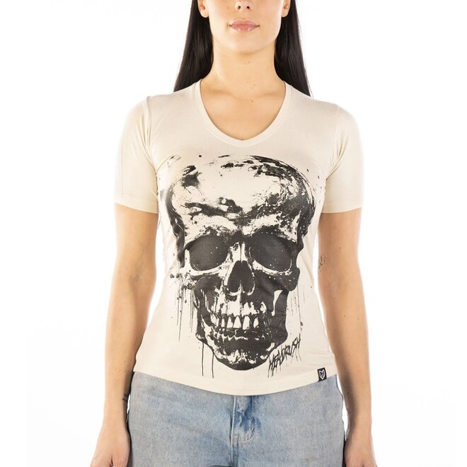 SKULL N ROSES VNECK SS TEE BEIGE