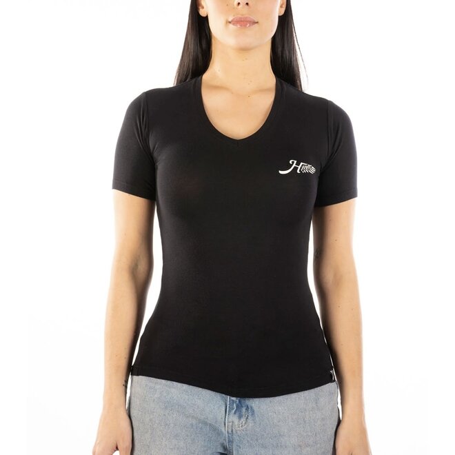 ANGEL WINGS VNECK SS TEE BLACK