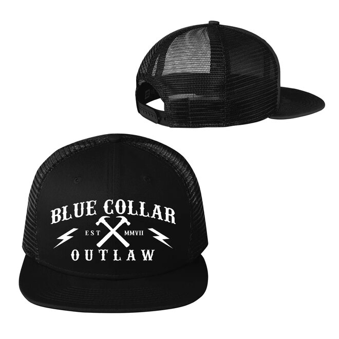 BLUE COLLAR OUTLAW TRUCKER HAT BLACK/WHITE