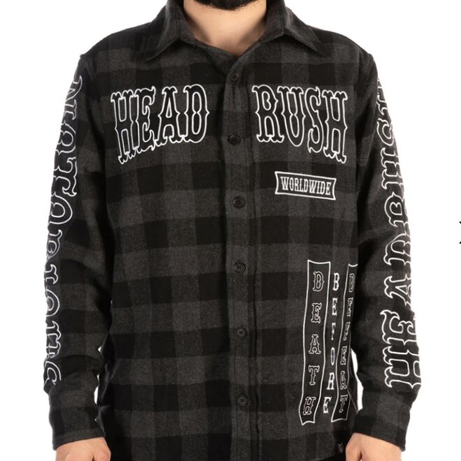 THE RISE OF MACEDONE BUTTON DOWN FLANNEL BLACK