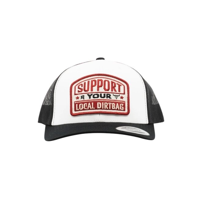 SUPPORT YOUR LOCAL DIRTBAG CURVED BRIM HAT WHITE BLACK