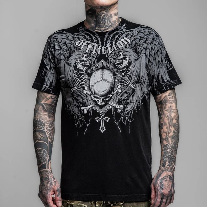 AFFLICTION lGRAVE THEORY SS TEE BLACK LAVA WASH