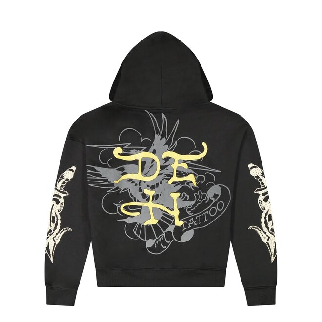 DRAGON SKULLS BOXY RHINESTONE ZIP HOODY BLACK