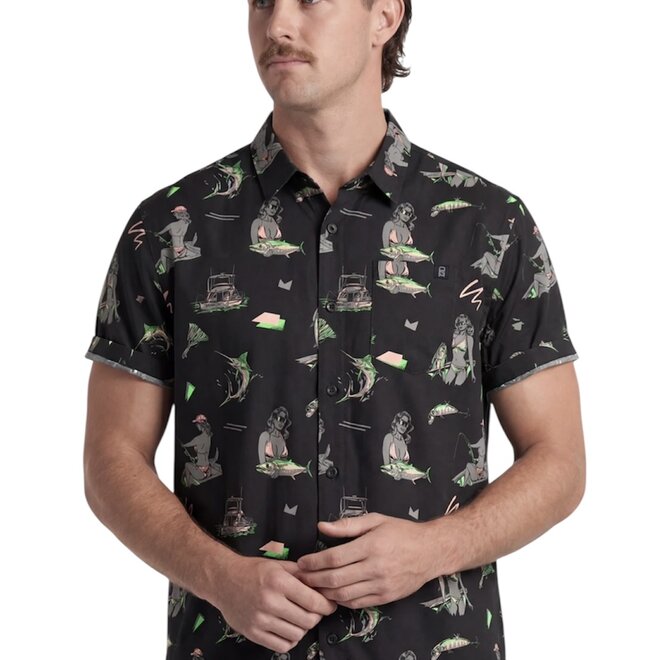 CATCH OF THE DAY BUTTON UP BLACK