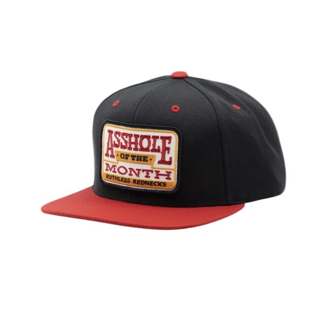 ASSHOLE OF THE MONTH FLAT BRIM HAT BLACK RED PATCH