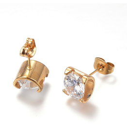 Fashion Jewelry GOLD STAINLESS CZ STUD EARRINGS FJEHC