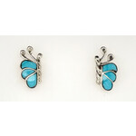 ZUNI SILVER TURQUOISE INLAY BUTTERFLY EARRINGS ZUNI-VINCENT HOOSE