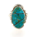 NAVAJO SILVER TURQUOISE RING NAVAJO-BRANDON ETCITTY - SIZE 7