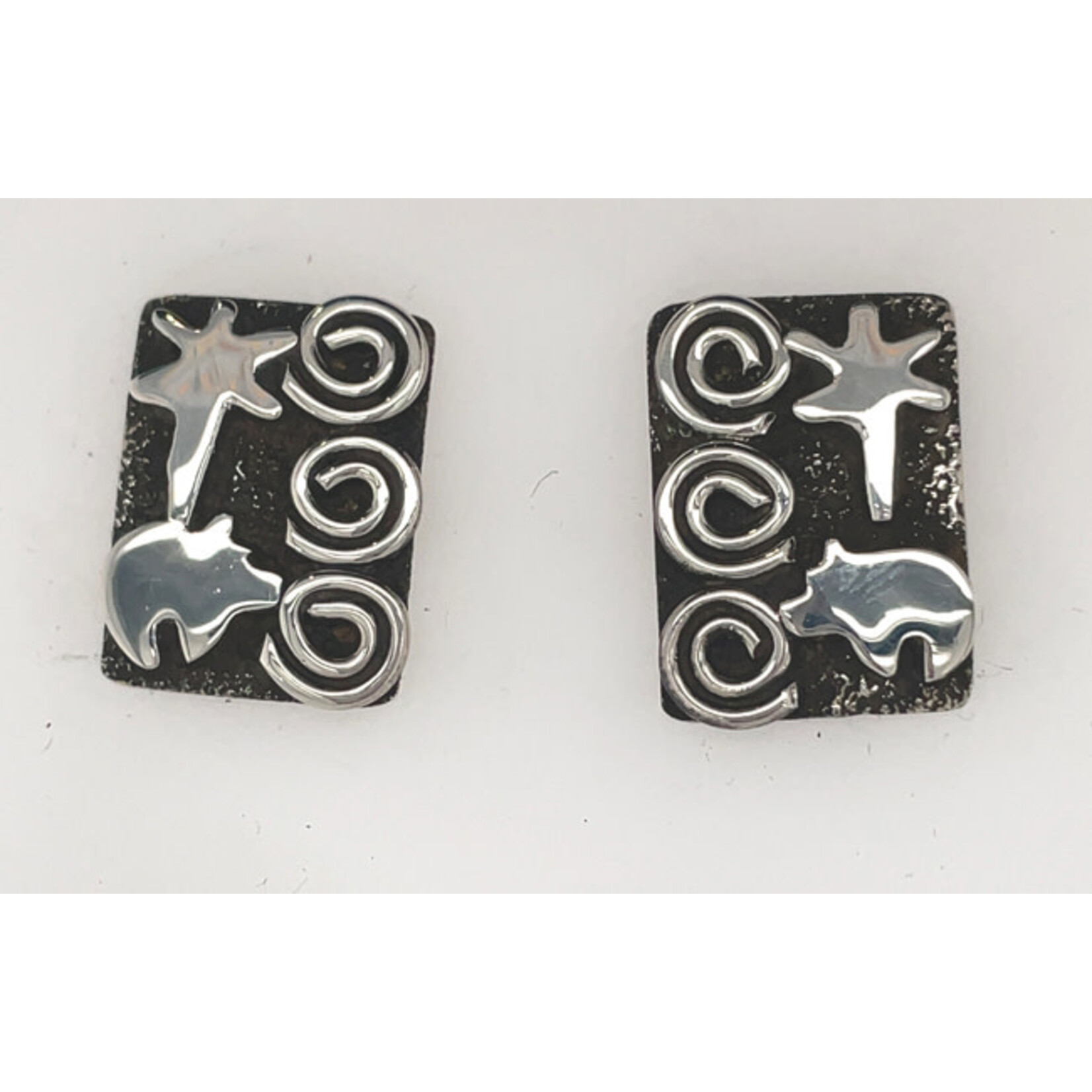 NATIVE AMERICAN SS PST EARRINGS W DRGNFLY BEAR CIRL OF LIFE ALEX SANCHEZ