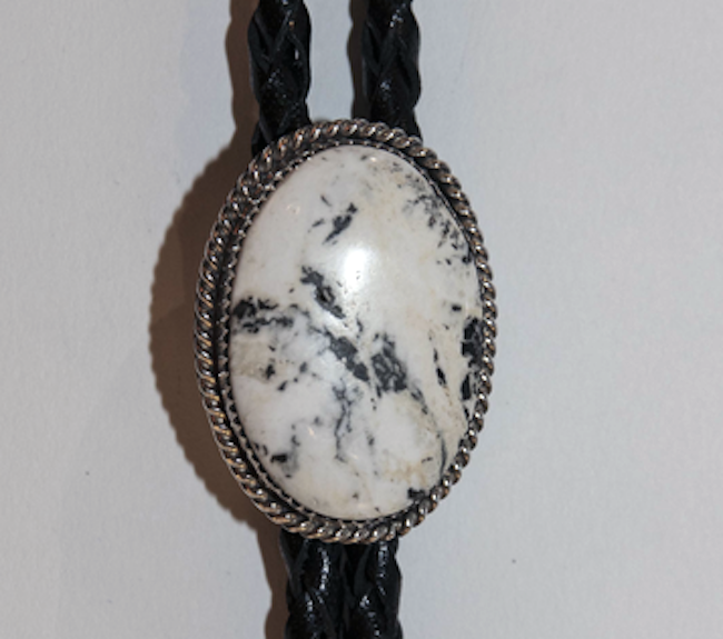 SILVER WHITE BUFFALO BOLO TIE NAVAJO ETTA BELIN