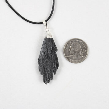 Black Kyanite Blade Pendant Silver Plated