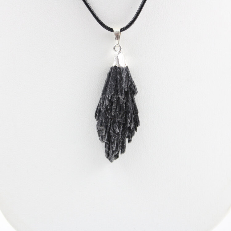 Black Kyanite Blade Pendant Silver Plated