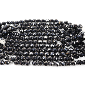 Opaque Hematite Czech Glass Faceted Round 12mm