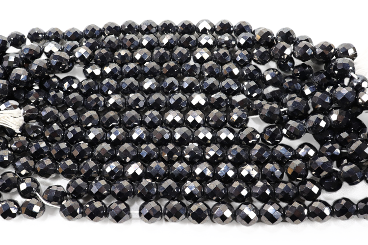 Opaque Hematite Czech Glass Faceted Round 12mm