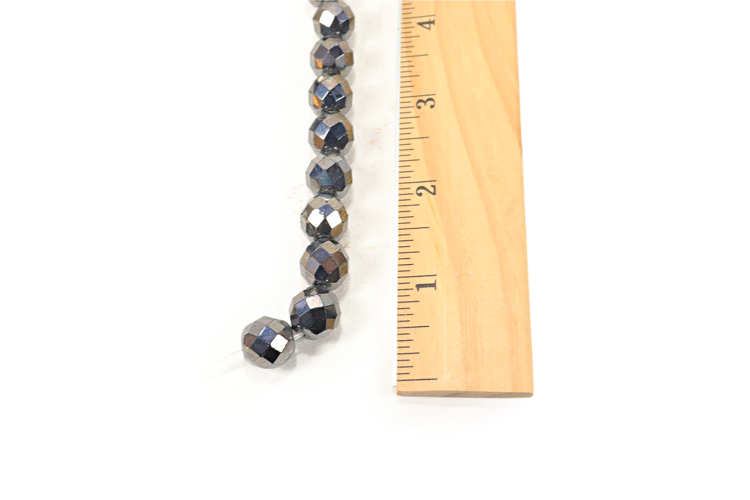 Opaque Hematite Czech Glass Faceted Round 12mm