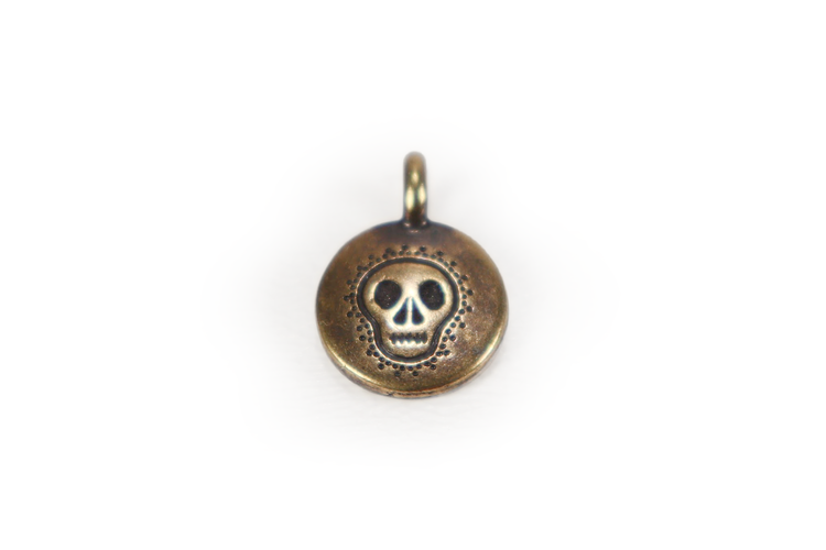 Antiqued Goldtone Sugar Skull Charm