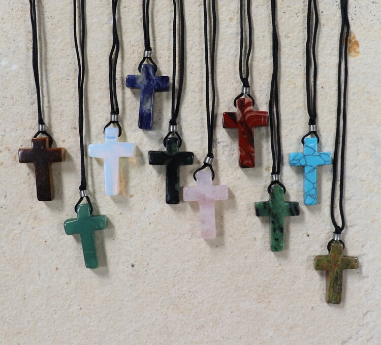 Carved Cross Gemstone Necklace