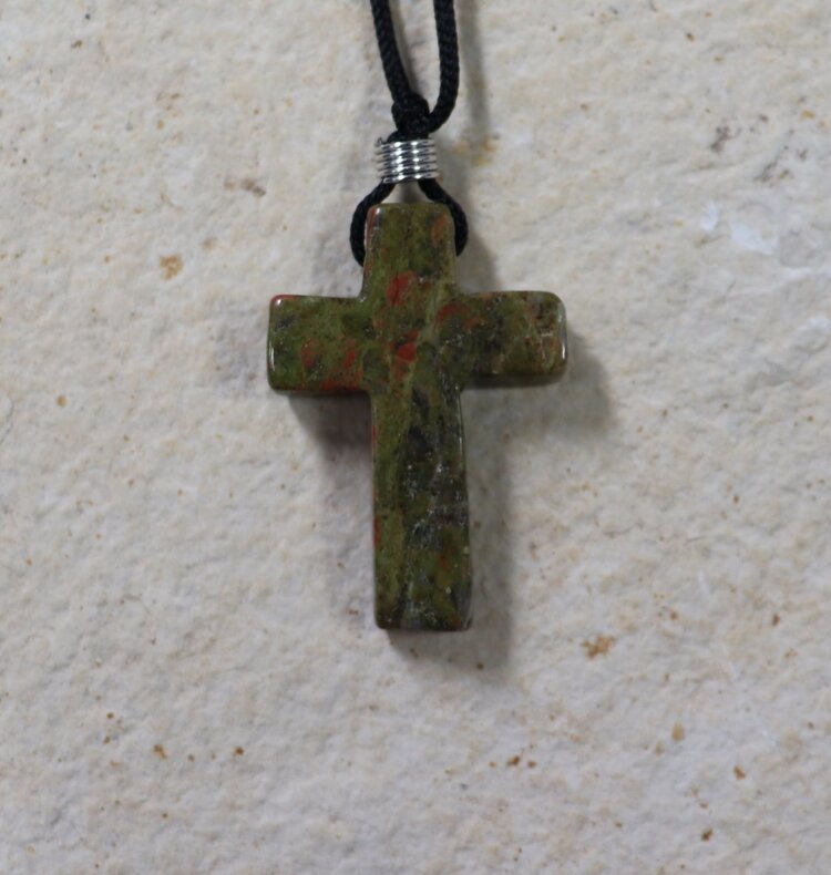 Carved Cross Gemstone Necklace