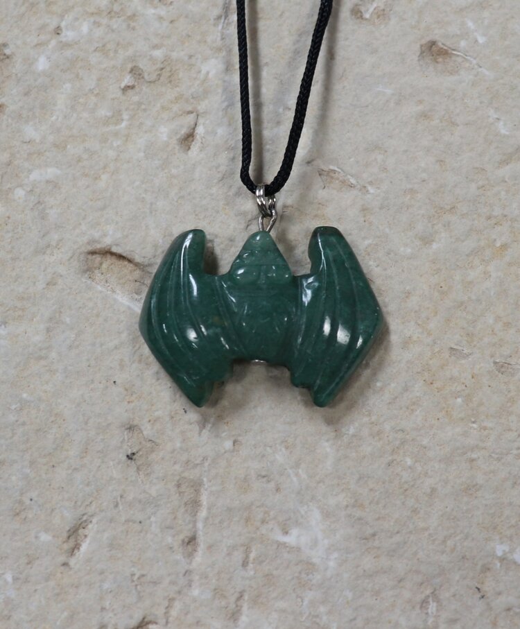 Carved Bat Gemstone Necklace