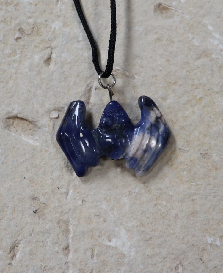 Carved Bat Gemstone Necklace