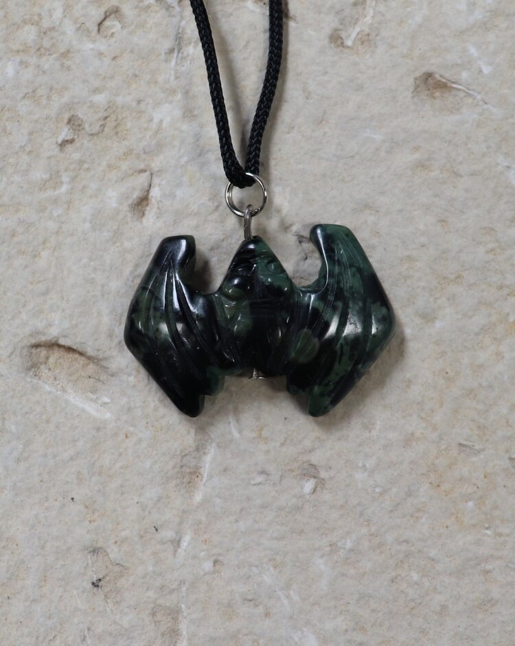 Carved Bat Gemstone Necklace