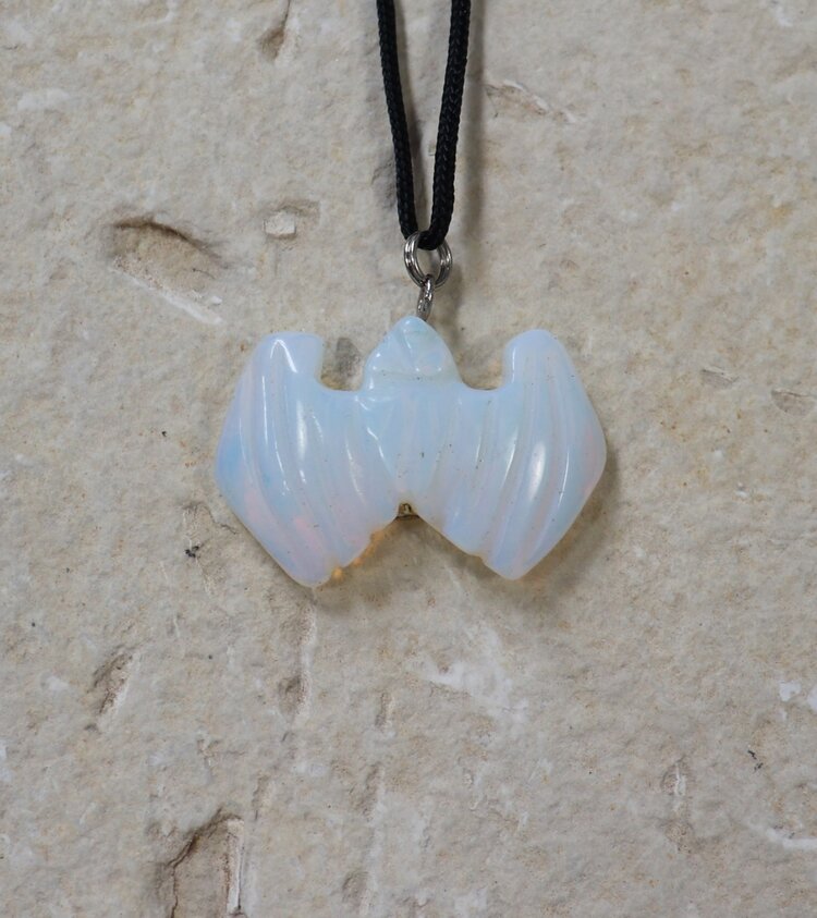 Carved Bat Gemstone Necklace