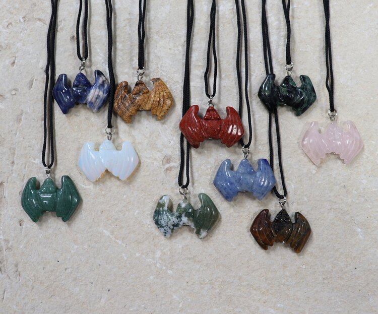 Carved Bat Gemstone Necklace