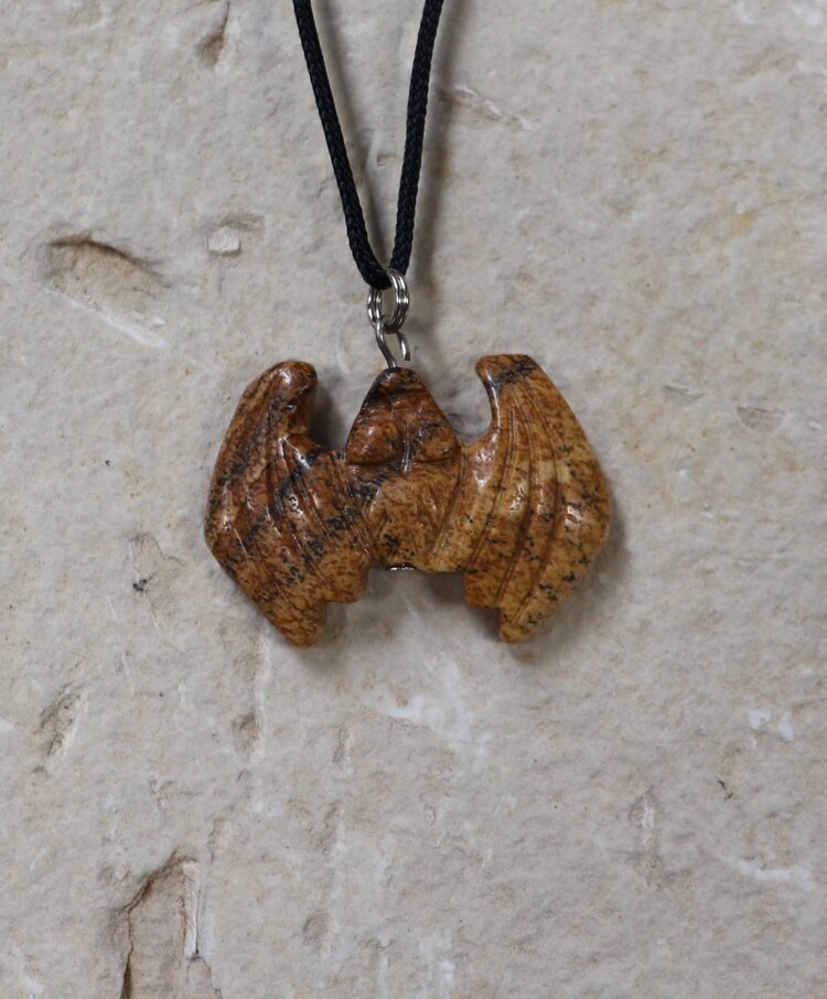 Carved Bat Gemstone Necklace