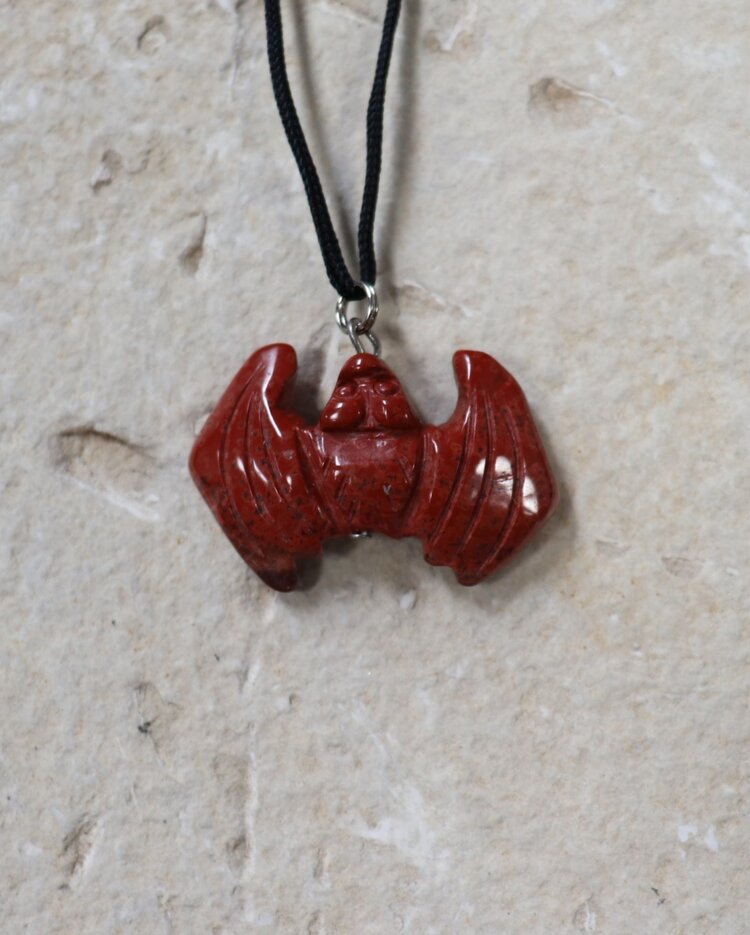 Carved Bat Gemstone Necklace