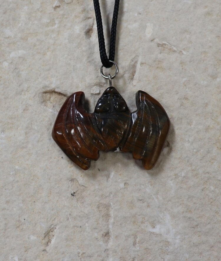 Carved Bat Gemstone Necklace
