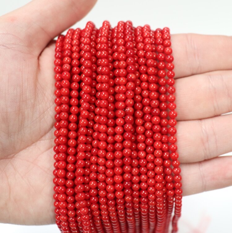 Red Bamboo Coral Rounds 3mm Dyed