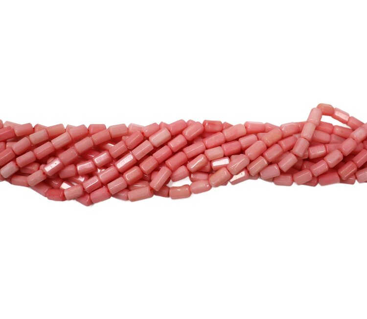 Bamboo Coral Faceted Tube Pink Dyed 6x4mm