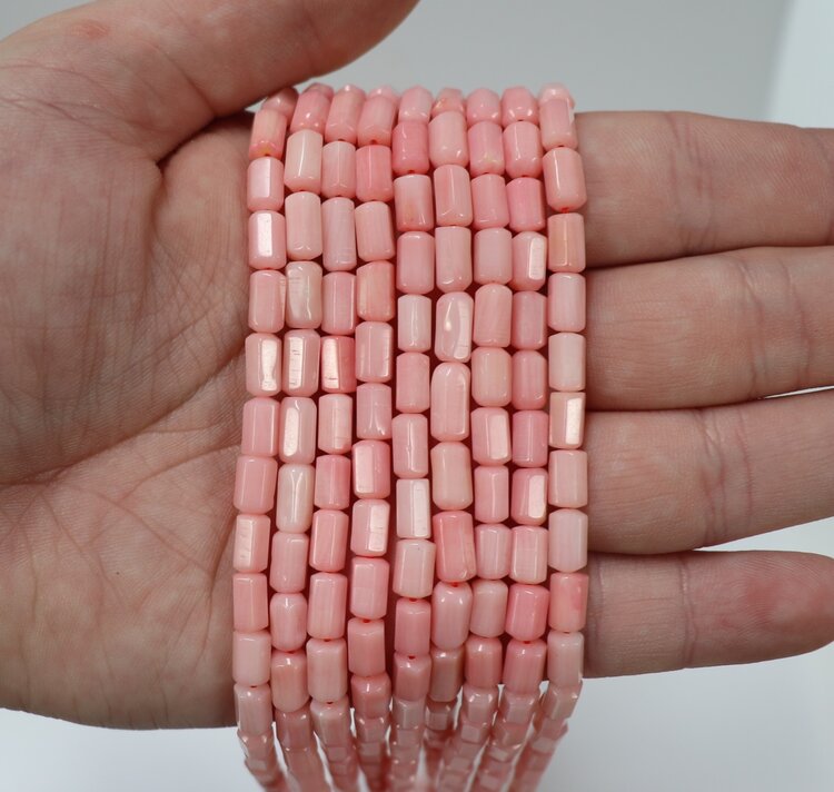 Bamboo Coral Faceted Tube Pink Dyed 6x4mm