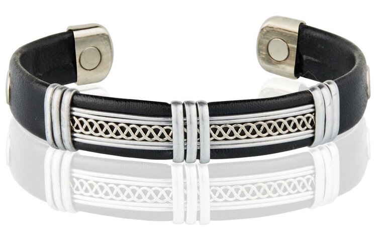 Leather Copper Cuff in Silver