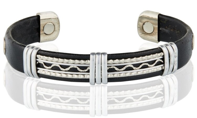 Leather Copper Cuff in Silver