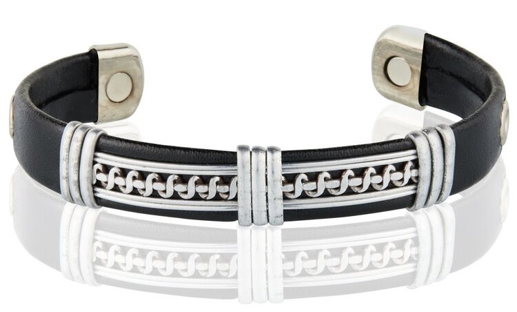 Leather Copper Cuff in Silver