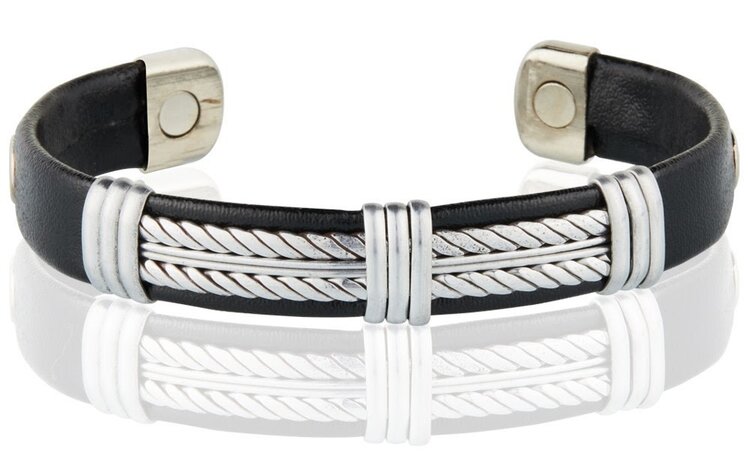 Leather Copper Cuff in Silver