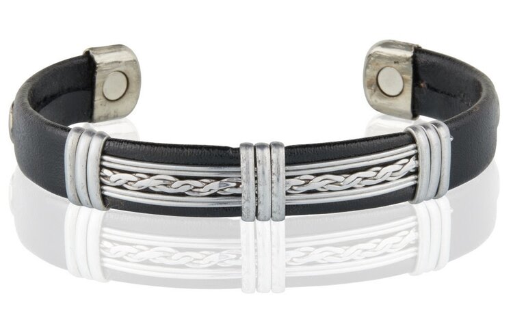 Leather Copper Cuff in Silver