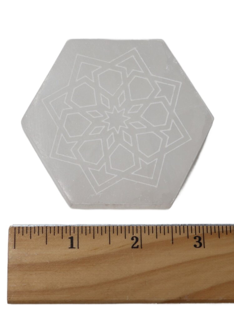 Hexagon Selenite Charging Stone with Carving