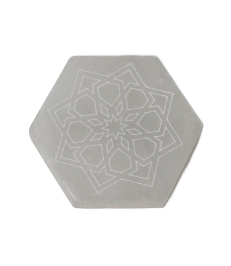 Hexagon Selenite Charging Stone with Carving